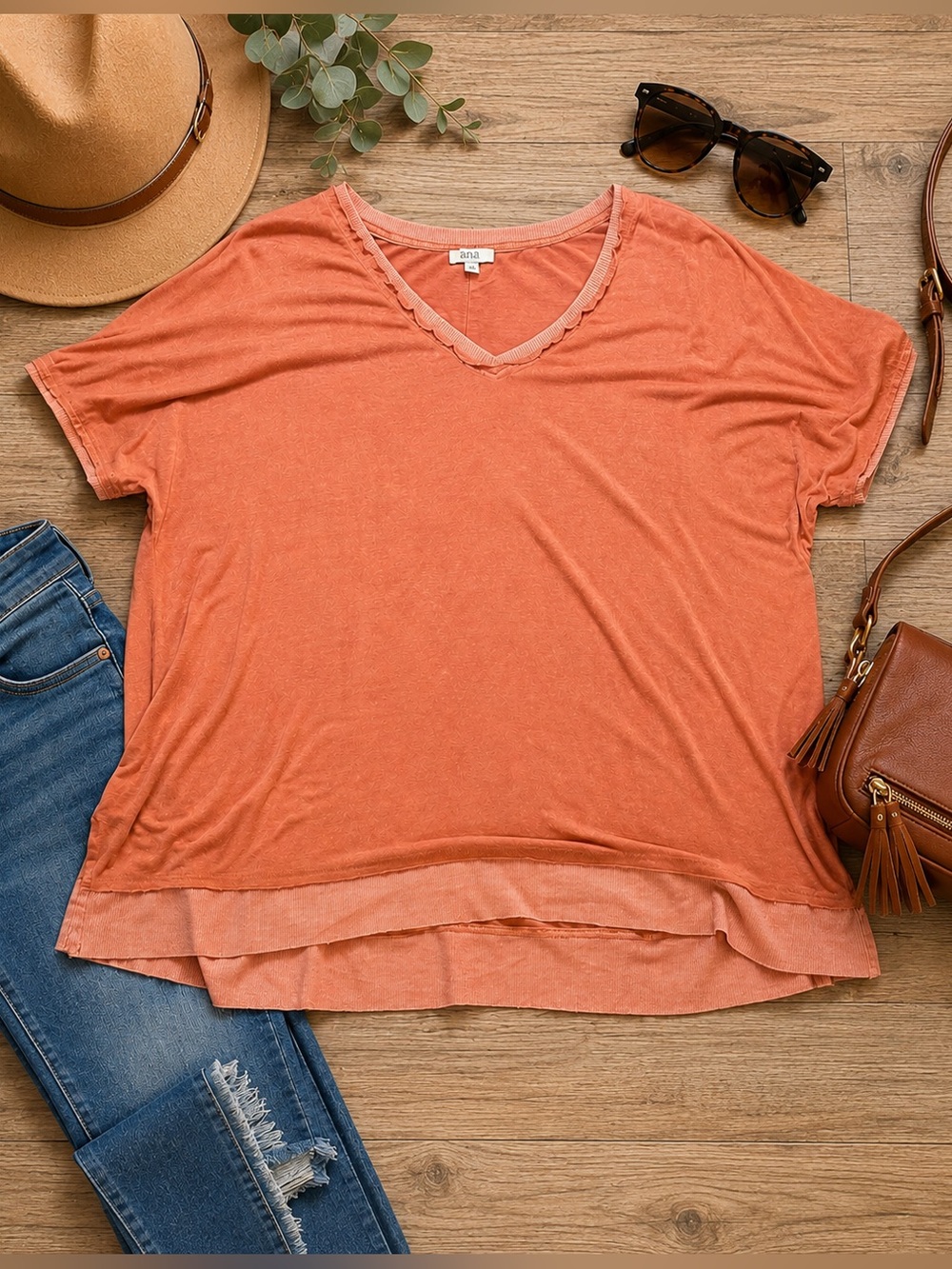 Kori Coral V-Neck Layered Hem Top | Women’s Medium | Boho Lightweight Boutique